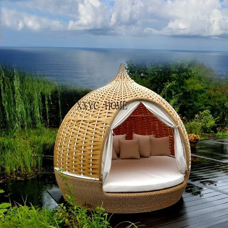 

Outdoor birdcage sofa, rattan woven balcony, reclining terrace, round bed, villa, garden bird's nest lounger