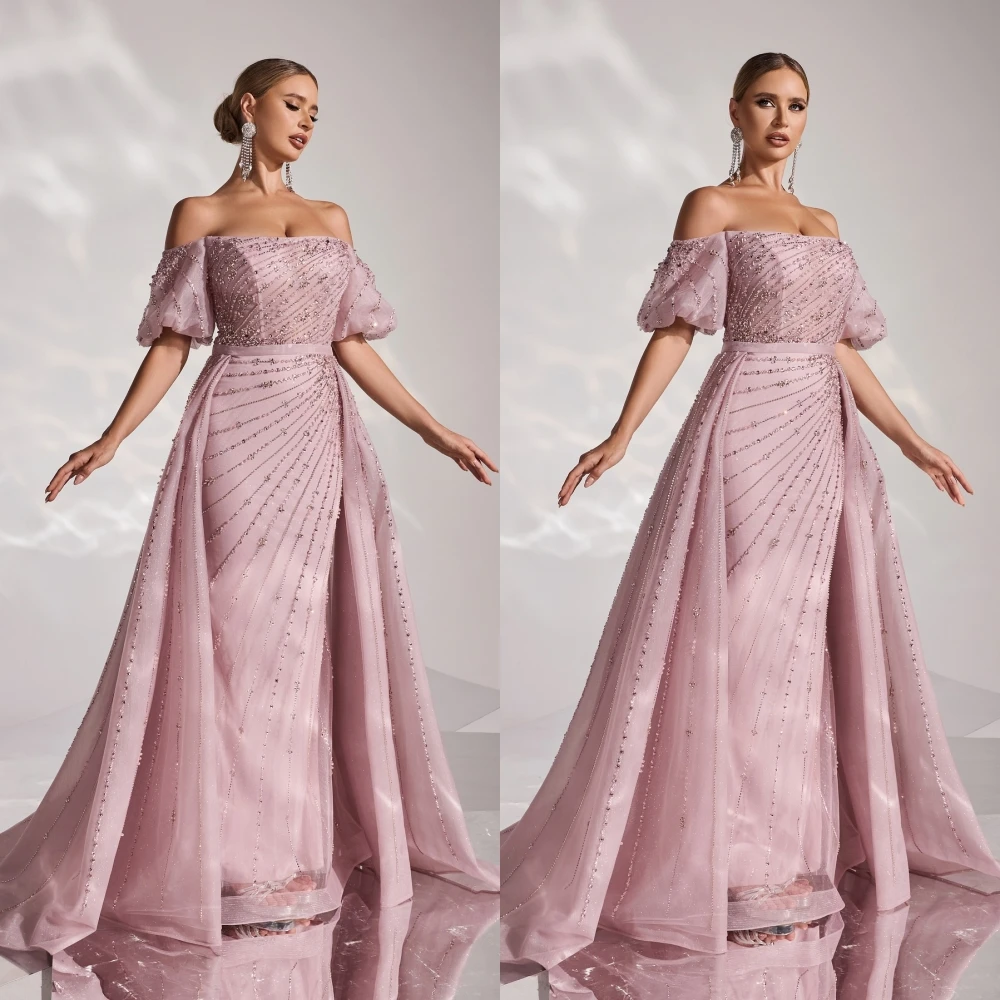 Personalizado em linha reta barco pescoço elegante moda vestido de noite alta qualidade delicado vestidos celebridade temperamento vestido de festa