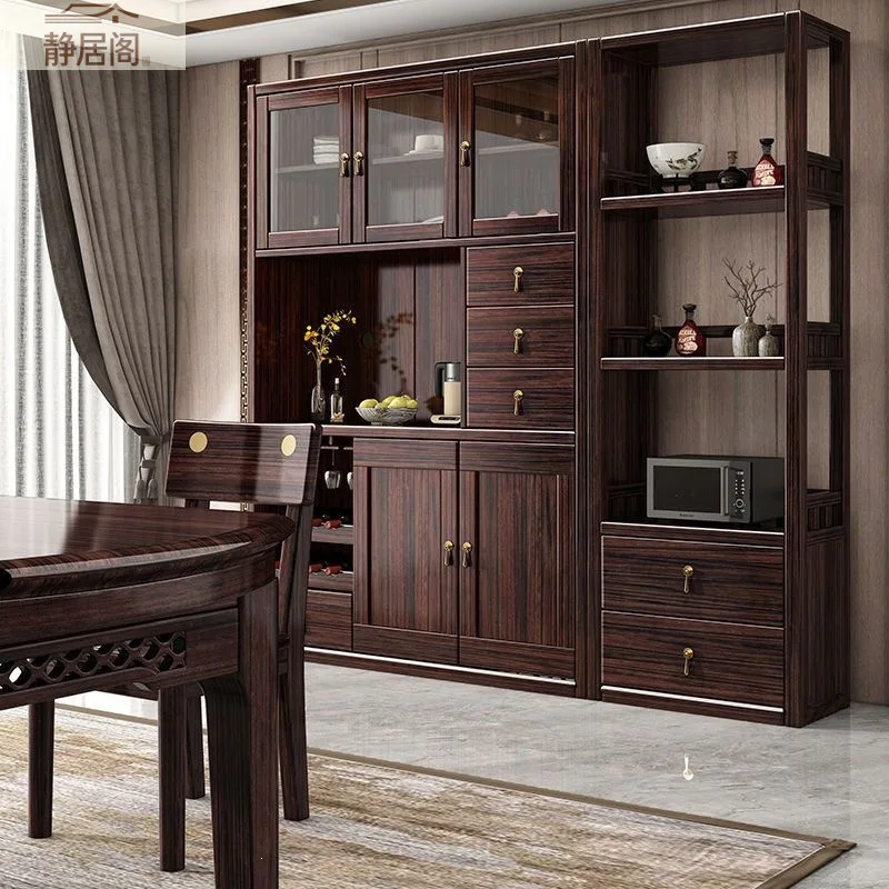 Simple modern restaurant cabinet wine cabinet purple gold sandalwood integrated kitchen locker solid wood