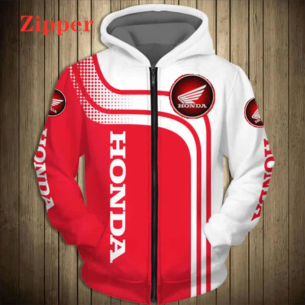 

2025 Trendy Honda Motorcycle Racing Team Riding Suits Spring Autumn Men's 3D Printed Honda Logo Hooded Sweatshirt Sports Jacket