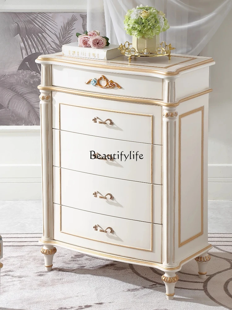 Court French retro chest of drawers European villa solid wood storage floor side cabinet drawer