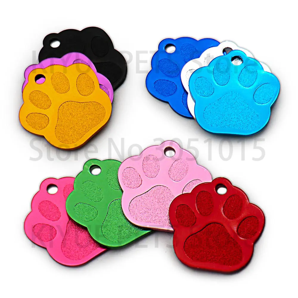 Wholesale 20Pcs PAW Shape 3D Exquisite Personalized Pet Dog ID Tags Custom Engraved Name Phone No. Cat For Dog  Pet Accessories