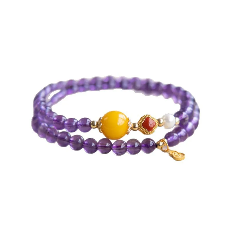 

Amethyst bracelet 925 silver accessories double circle multi-circle bracelet beeswax bracelet.