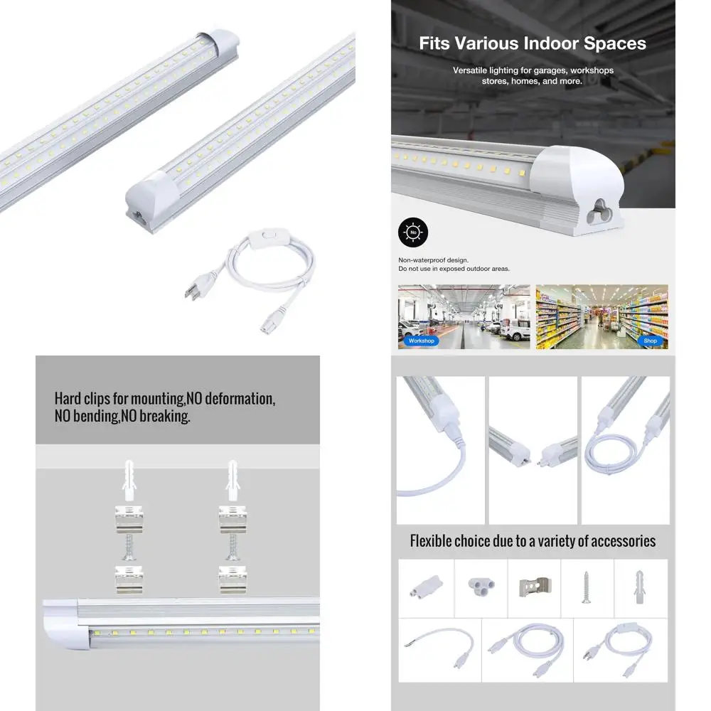 

Набор из 10 светодиодных светильников высотой 4 фута, дневной свет 6500 К, яркость 5000 лм, 36 Вт, простая установка, идеально подходит для гаражей, мастерских, склада