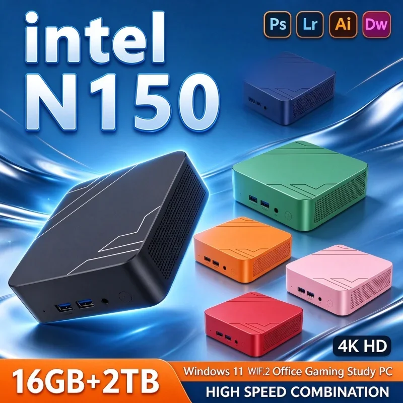 Intel N150 Small Form‑Factor Mini PC Windows 11 16GB RAM 1TB/2TB SSD WiFi6 BT5.2 High‑Speed PC for Home Office Study Gaming Use