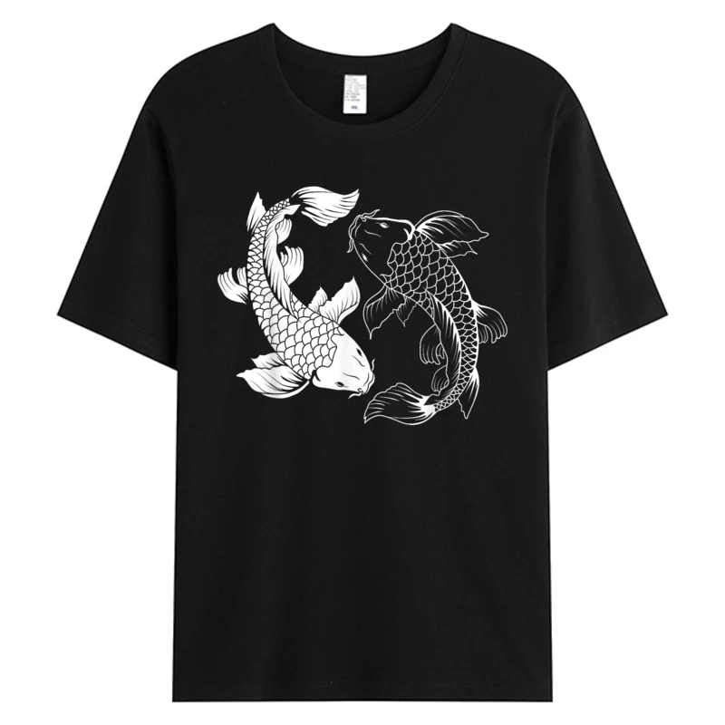 

Yin And Yang Japanese Koi Fish Men's Cotton Fabric Graphic Fashion T-shirts For Men Oversize Tee Shirts Print Tshirts Y2K