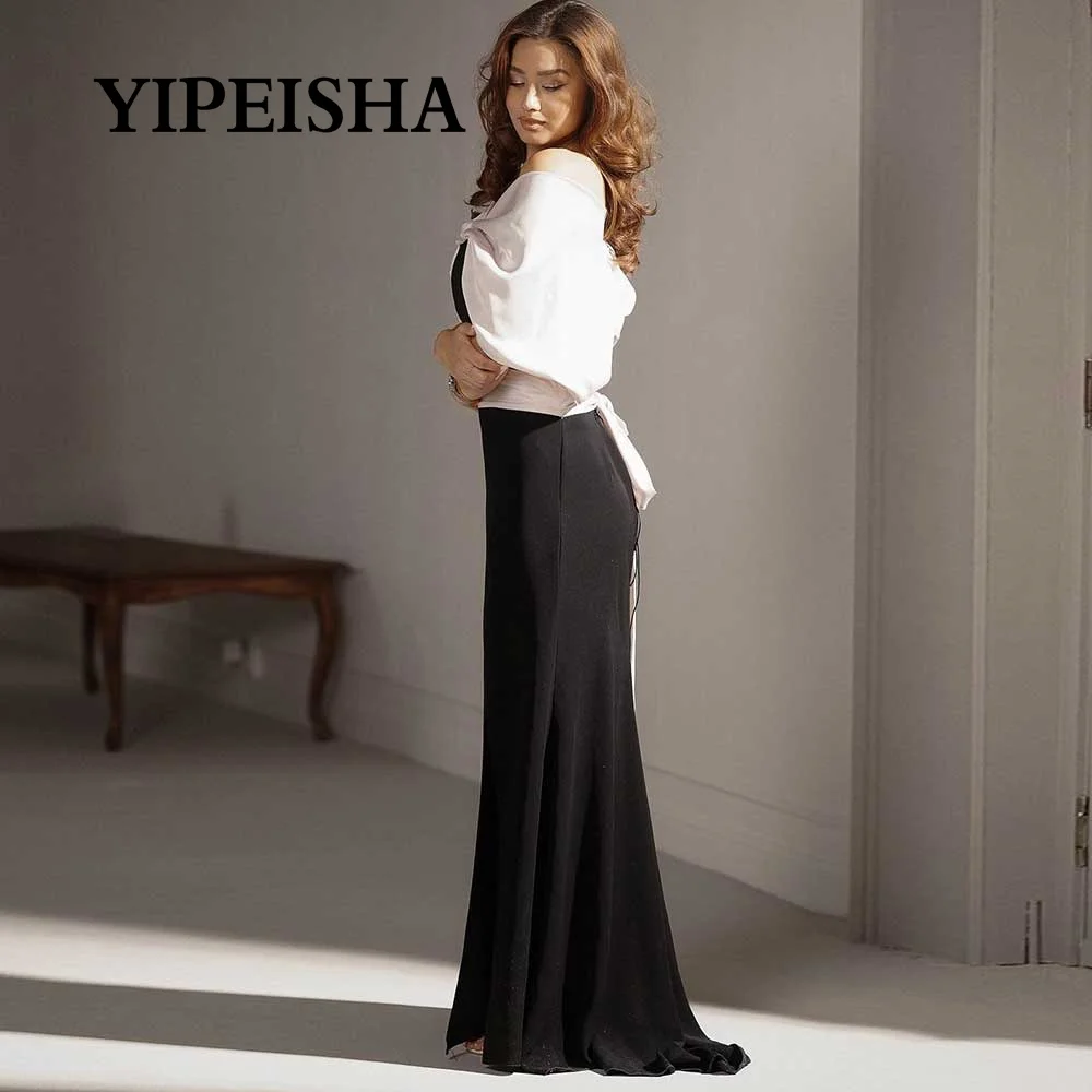 Customized Jersey V-Neck Evening Dress A-Line Patchwork Short Sleeved Draped With Ribbon Sheath Back Zipper Temperament Party Pr