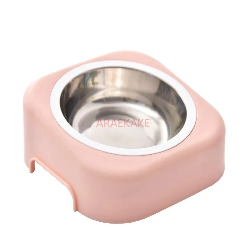 Cat bowl stainless steel tilted mouth cervical protection, anti knock small and medium-sized dog bowl