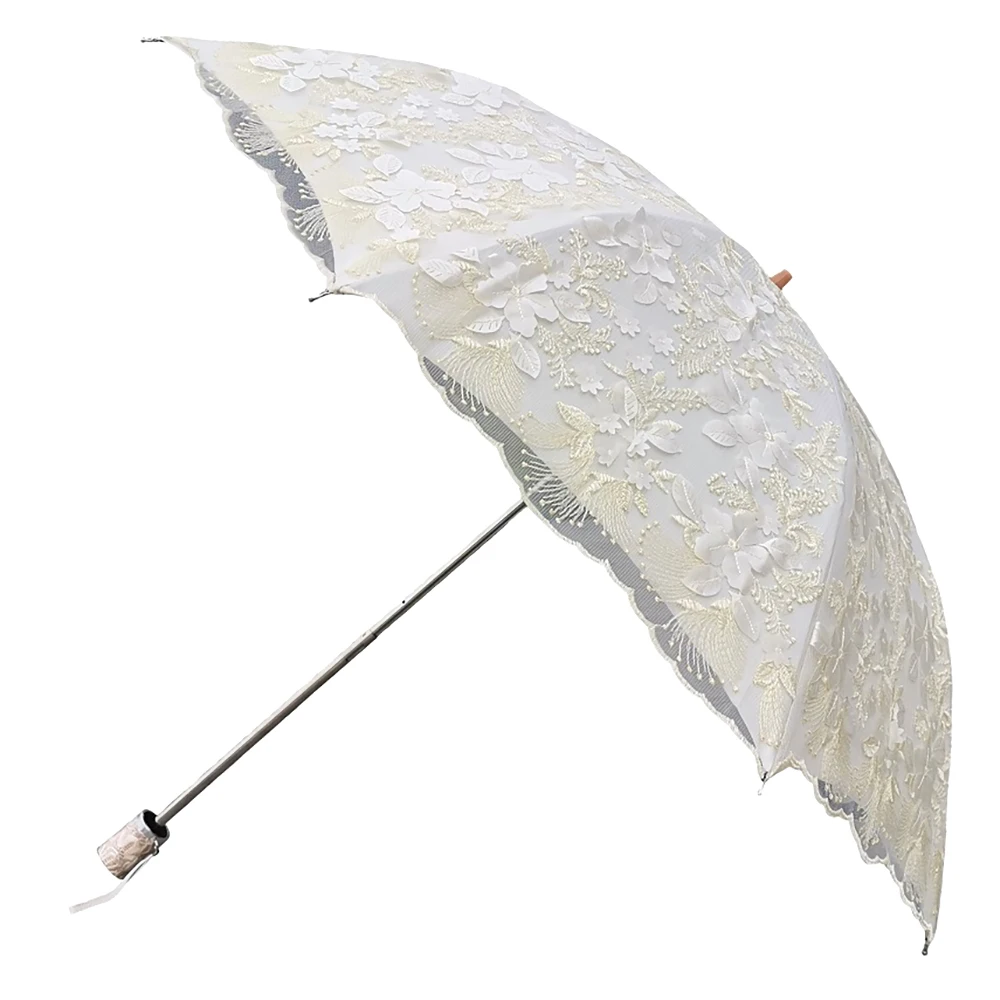 White Lace Manual Umbrella Black Coating UV Sun Protection Shade Umbrellas Mini Portable Folding Umbrella Girls Princess Parasol