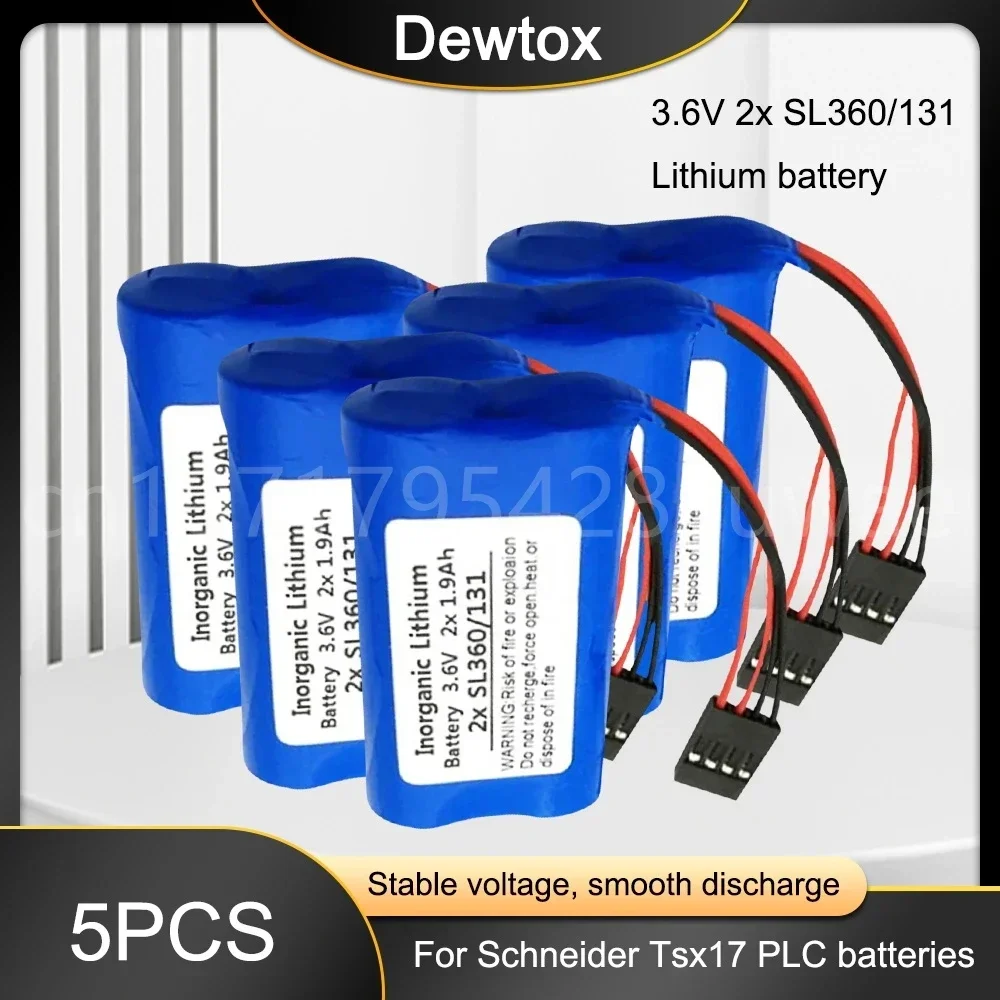 

5PCS 3.6V 2x1.9Ah 2XSL360/131 lithium Batterise SL360/13 FOR Schneide Tsx17 NUM Numerical Control System Battery with plug