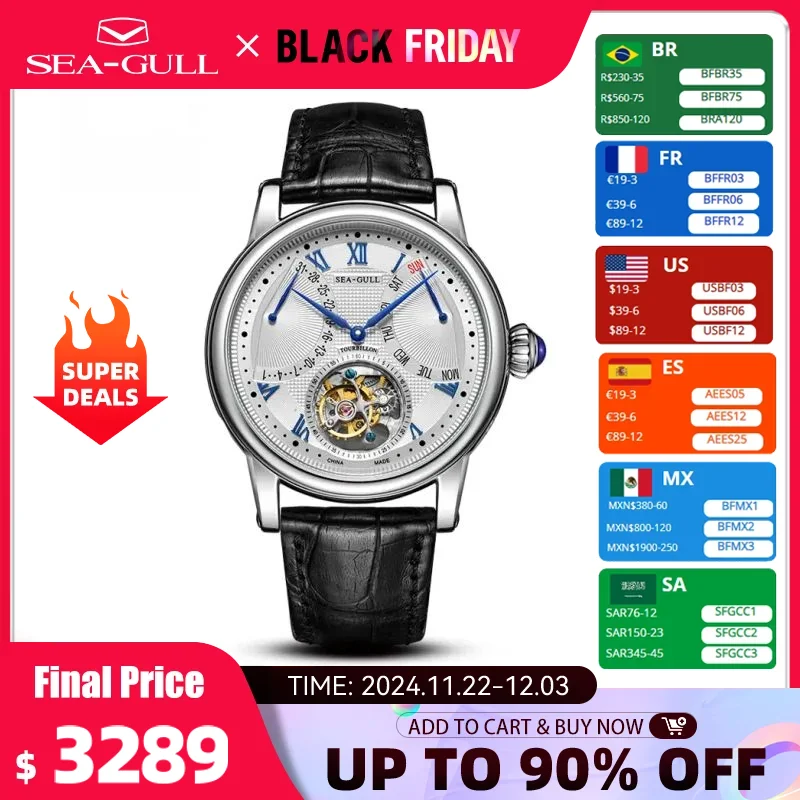 Seagull Men Watch Automatic Tourbillon Mechanical Watch Multifunctional Sapphire Calendar Luxury Men's Wristwatch ST8004ZS