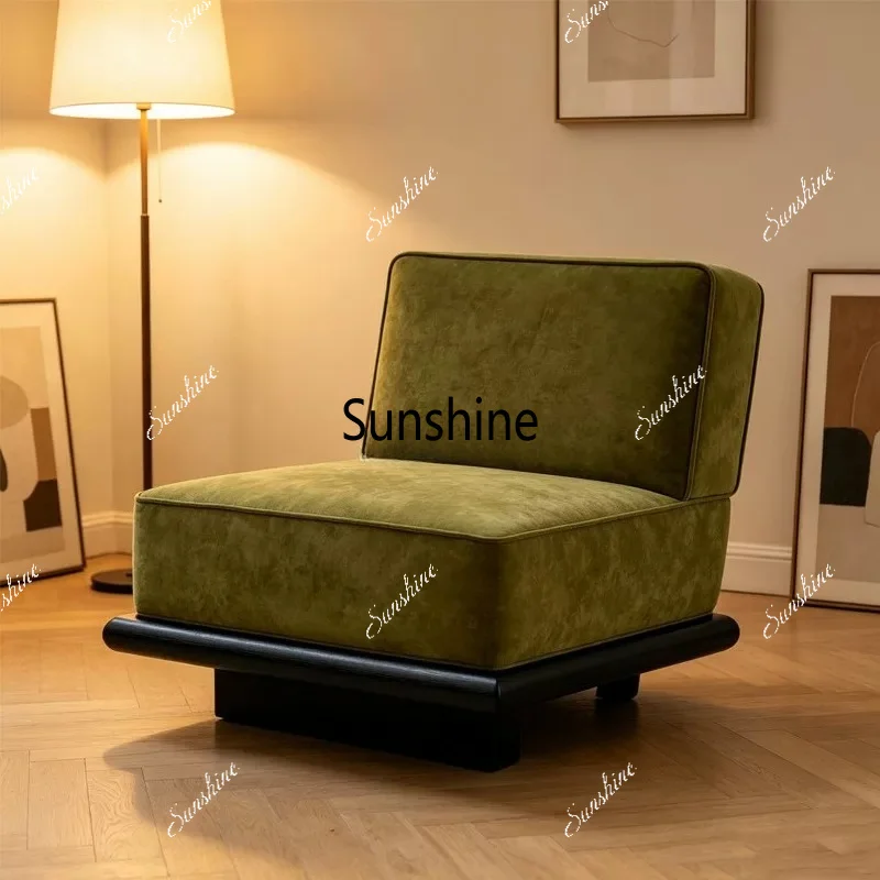 Wabi Sandy Wind Simple Solid Wood Single Sofa Small Apartment Living Room Fabric Sofa