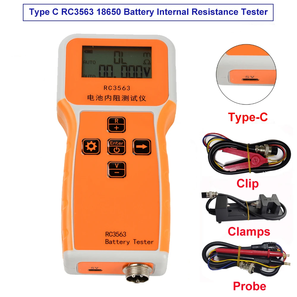 RC3563 18650 Battery Internal Resistance Tester High-Precision True Four-Wire AC Lithium Iron Phosphate Type-C Battery Tester