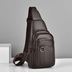 2026New Kangaroo Luxury Brand Chest Pack Men Crossbody Bag Black Brown Leather Chest Bag Casual Travel Sling Bag Messenger Bag