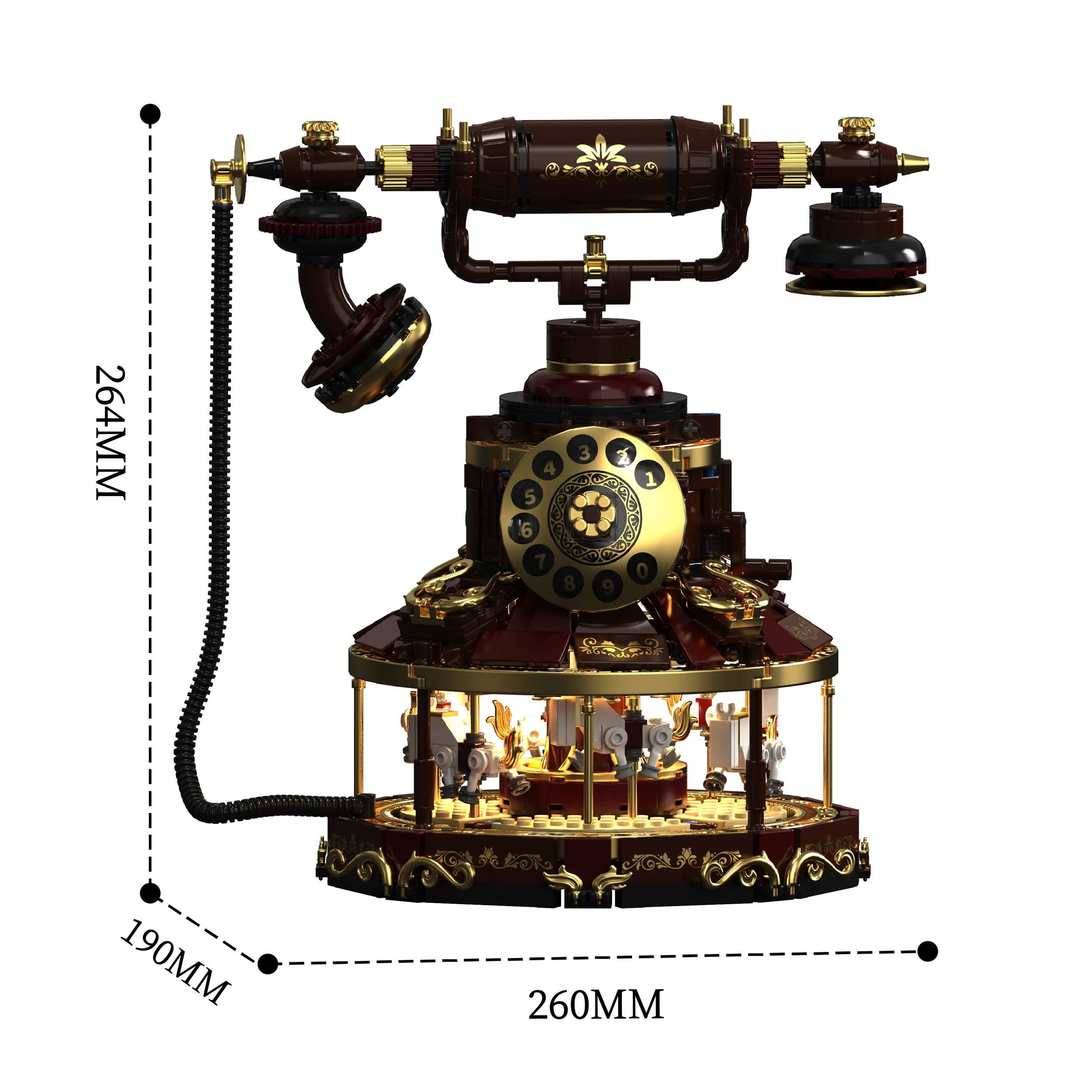ชุดอิเล็กทรอนิกส์ย้อนยุค MOC บล็อกตัวต่อ โมเดลประกอบโทรศัพท์หมุนพร้อมไฟ ของเล่นประกอบสำหรับเด็ก ของขวัญวันเกิด