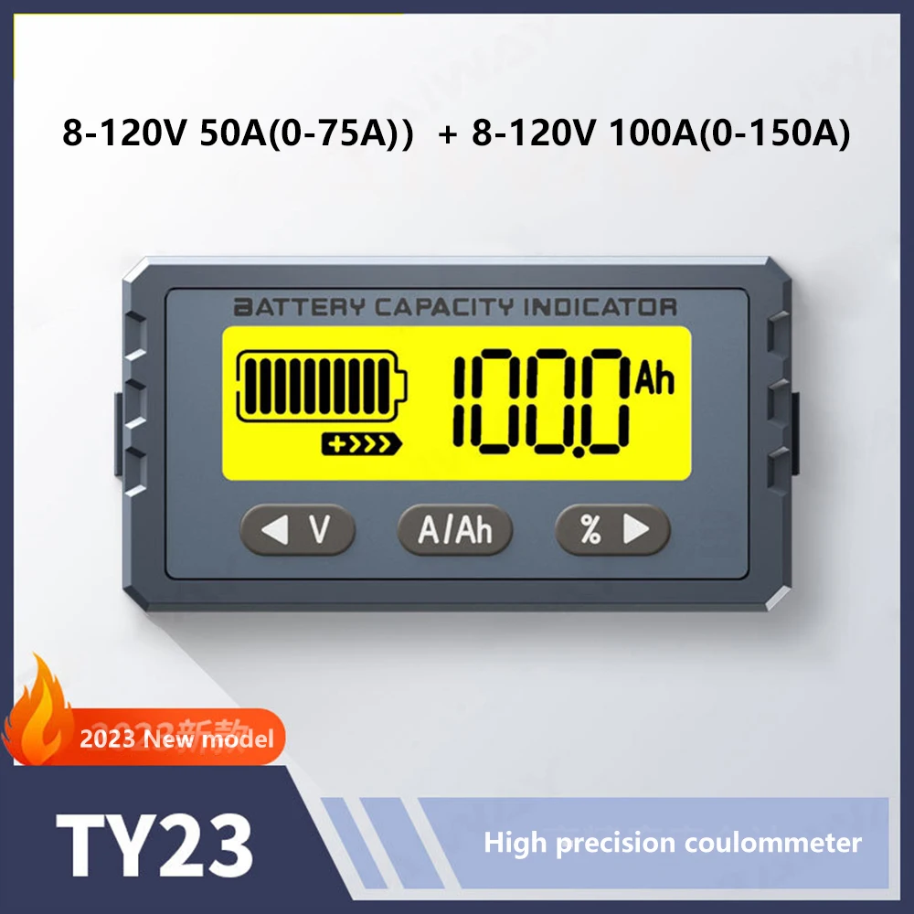 Testador de Bateria Ty23 8v120v 50a 100a Coulomb Counter Meter Indicador de Capacidade Li-ion Lifepo4 Detector Coulometer Auto Voltímetro