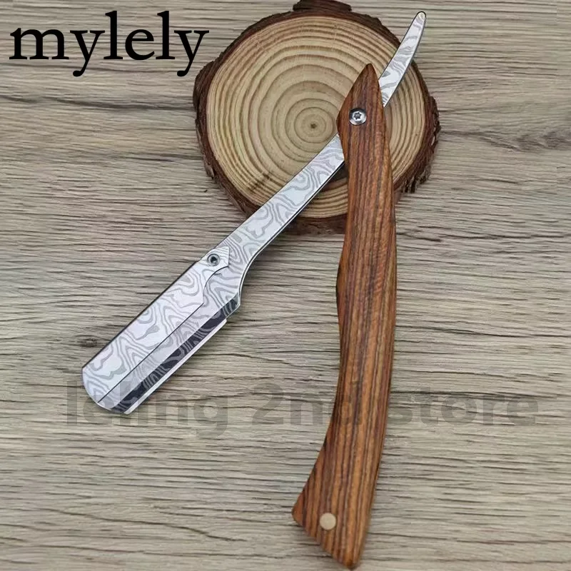 tan wood handle blade shaving razors professional barber shaver eyebrow razor men's replaceable blade shaving razor men gift