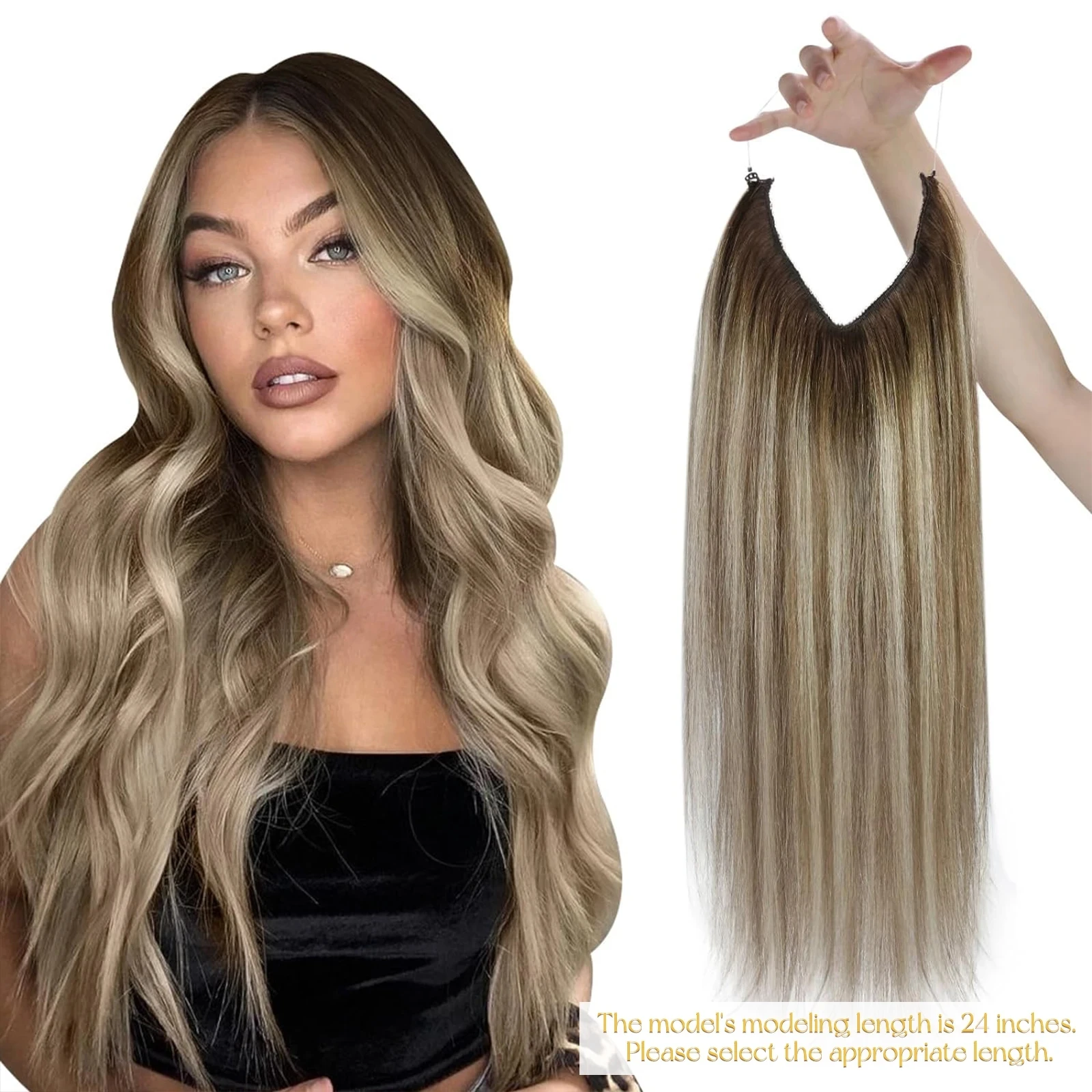 vesunny-ligne-de-poisson-fil-d'extension-de-cheveux-humains-cheveux-naturels-une-piece-fil-invisible-trame-de-cheveux-avec-2-clips-blond-doux-remy-cheveux