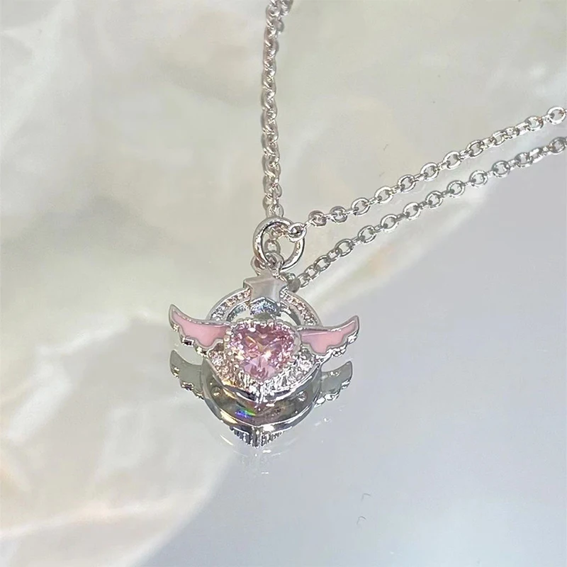 Angel Wings Zircon Necklace Elegant Design Wedding Crystal Pendant Stainless Steel Chain Jewelry Anniversary Gifts