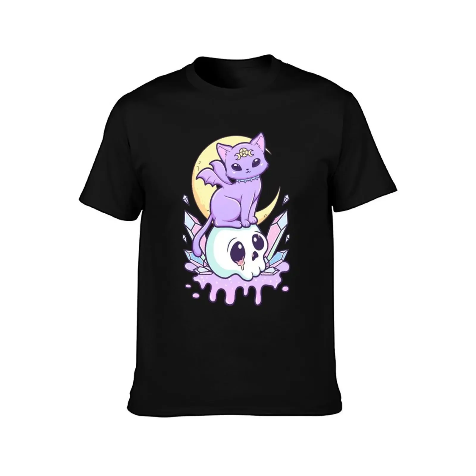 Kawaii Pastel Goth Cute Creepy Occult Cat And Skull T-Shirt designer shirts tops mens cotton t shirts