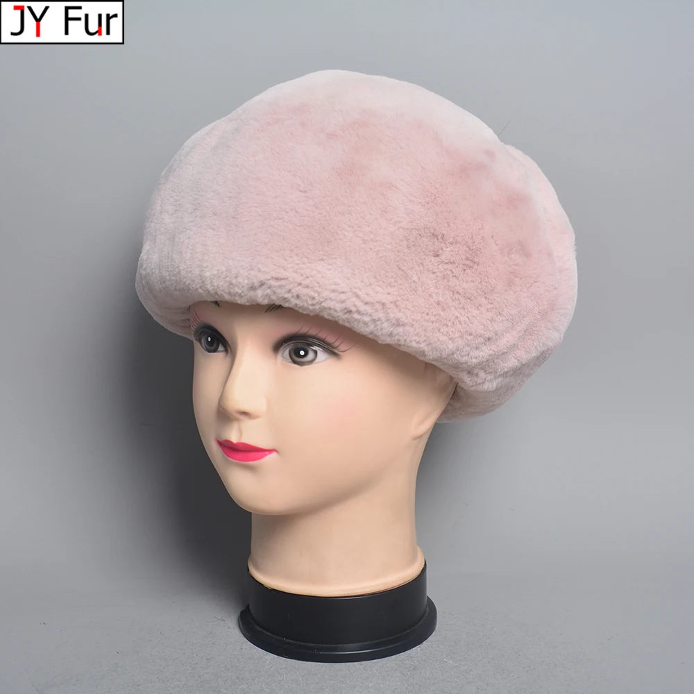 Winter Fur Hats Women Stylish Warm Natural Whole Rex Rabbit Fur Luxury Caps Earflap High Quality Hat anti cold Snow Hat