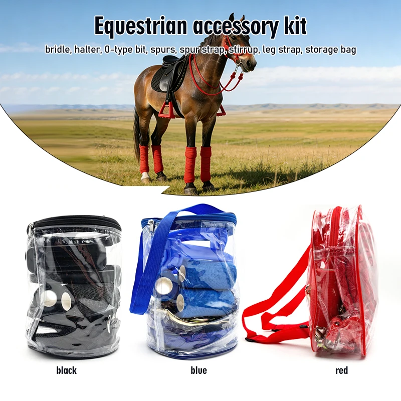 horse-leg-guards-bit-halter-reins-stirrups-spurs-storage-bag-–-8pcs-equestrian-set