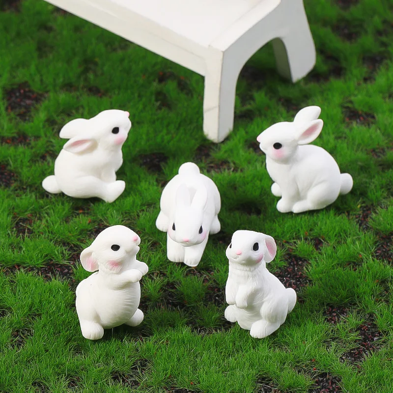 5pcs MiNI Cute Kawaii Simulation Rabbit Resin  Bunny Model Figurine Dollhouse Miniature Accessories DIY Decor Ornament Craft