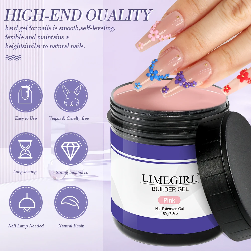 LIMEGIRL 150g Nail Extension Gel 4 Colors UV LED Gel Quick Building Gel Nails Tips Nail Art Prolong Repair DIY Nail Gel