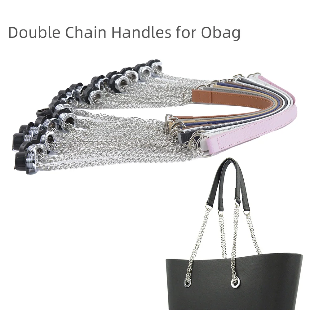 New 1 Pair O Bag Accessories Silver Long OT Double Chain Handles Straps for O Bag Women Bag