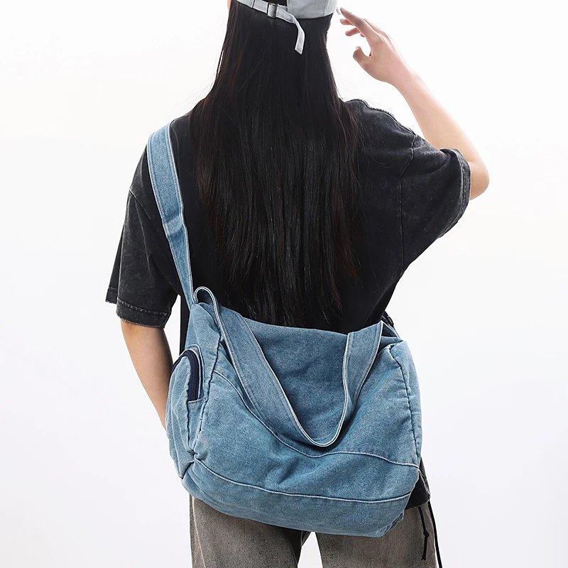

Solid Denim Women's Bag New Jeans Shoulder Bag Cowboy Handbags Canvas Messenger Bag Y2K Eco Bag Korean Student Pocket Travel Sac
