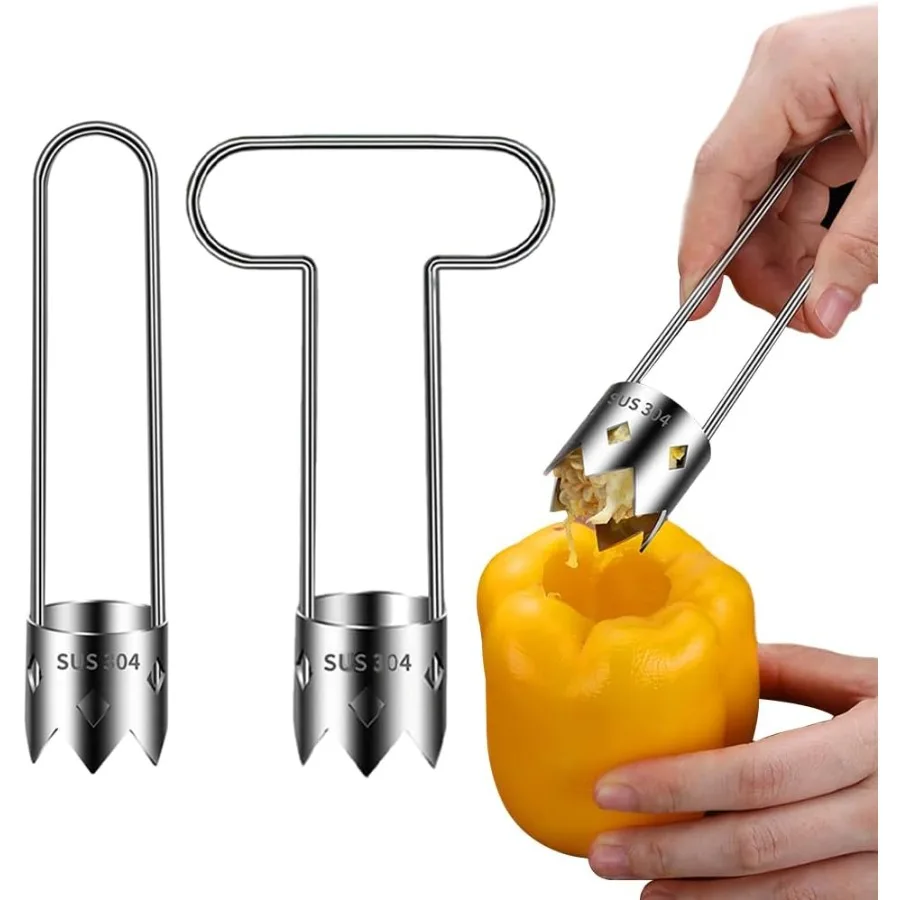 

2024 New Stainless Steel Red Bell Pepper Seed Corer for Vegetables and Fruits Efficient Kitchen Gadget with Dual Functionality