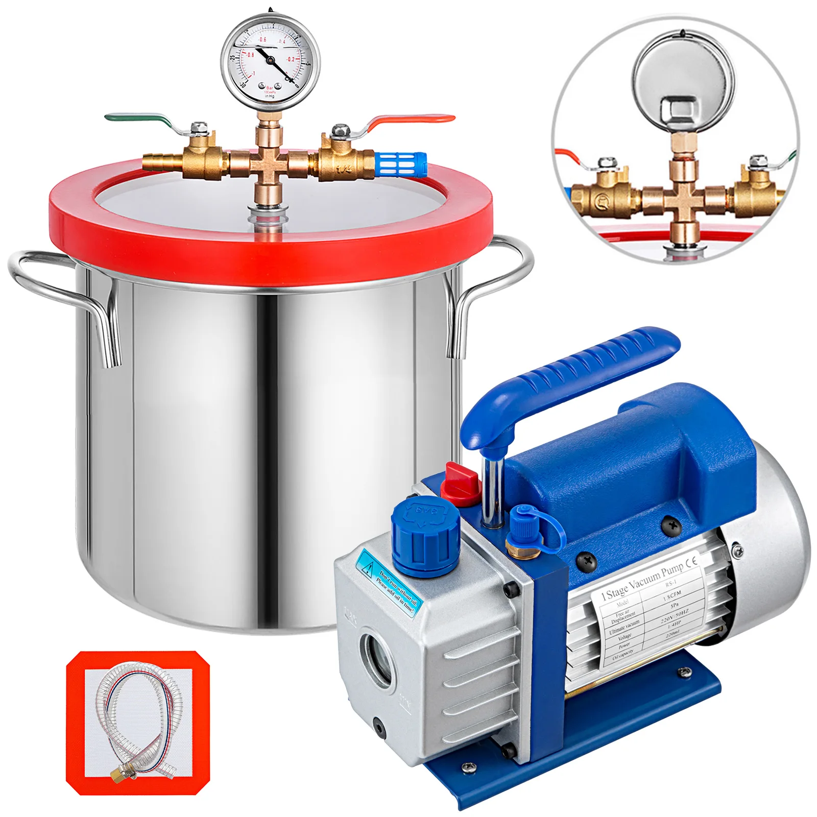 3 Gal (12L) Vacuum Chamber with 5CFM 110/220V Vacuum Pump 25cm*25cm Stainless Steel Degassing Chamber