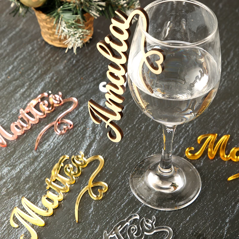 Personalized glass decor Custom wine charm Wedding wine charms Gold wine charms Wine glass charms Wedding charm Laser cut name