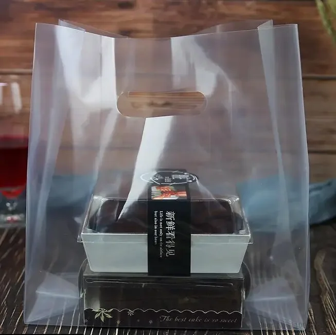 

100pcs Transparent Plastic Bag With Handle Large Food Container Packaging Bag Party Candy Cake Wrapping Bags