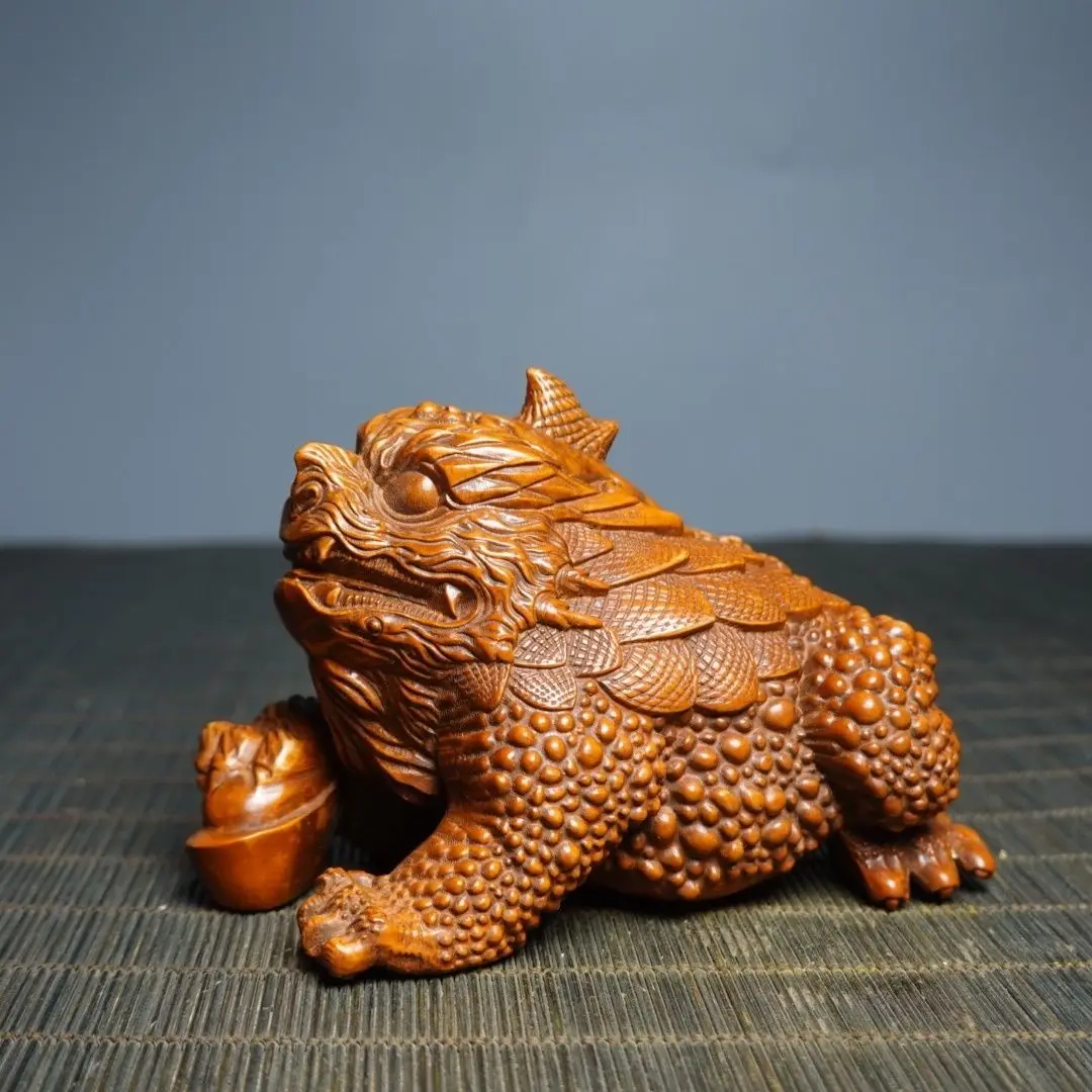 Hand Carved Wood Three-legged toad Statue Figurine Desktop Ornaments Home Decoration
