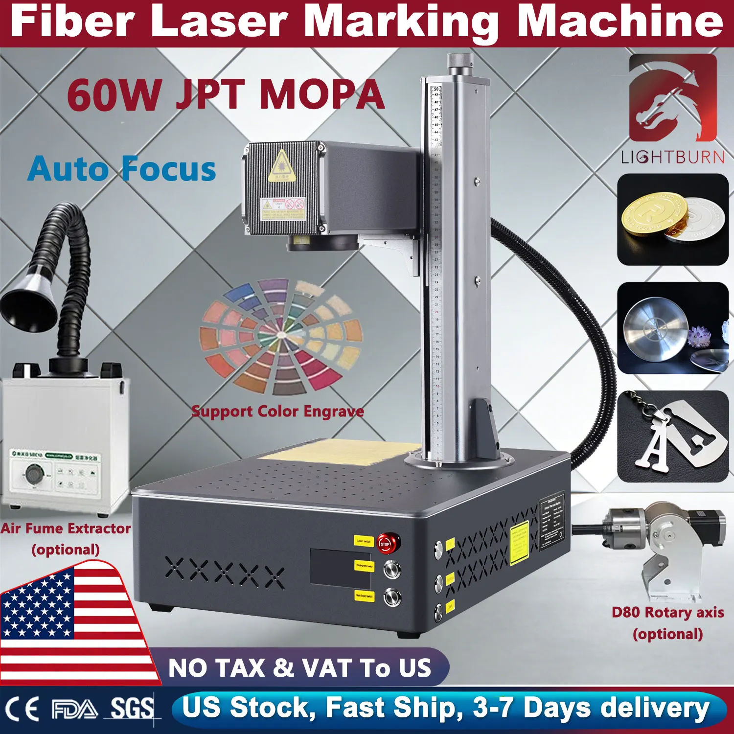 

JPT AUTO FOCUS 60W 100W MOPA Fiber Laser Marking Machine for Metal Engraving Desktop 200x200mm Lens Engraver Machine
