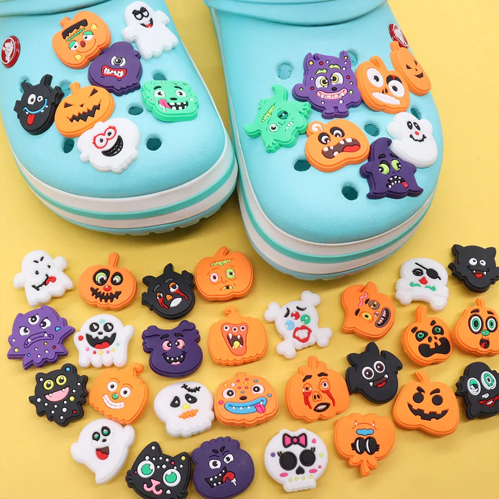 50Pcs Wholesale PVC Scary Monsters Pumpkin Kids Shoe Charms Ghosts Buckle Accessories Fit Halloween Wrisbandcute