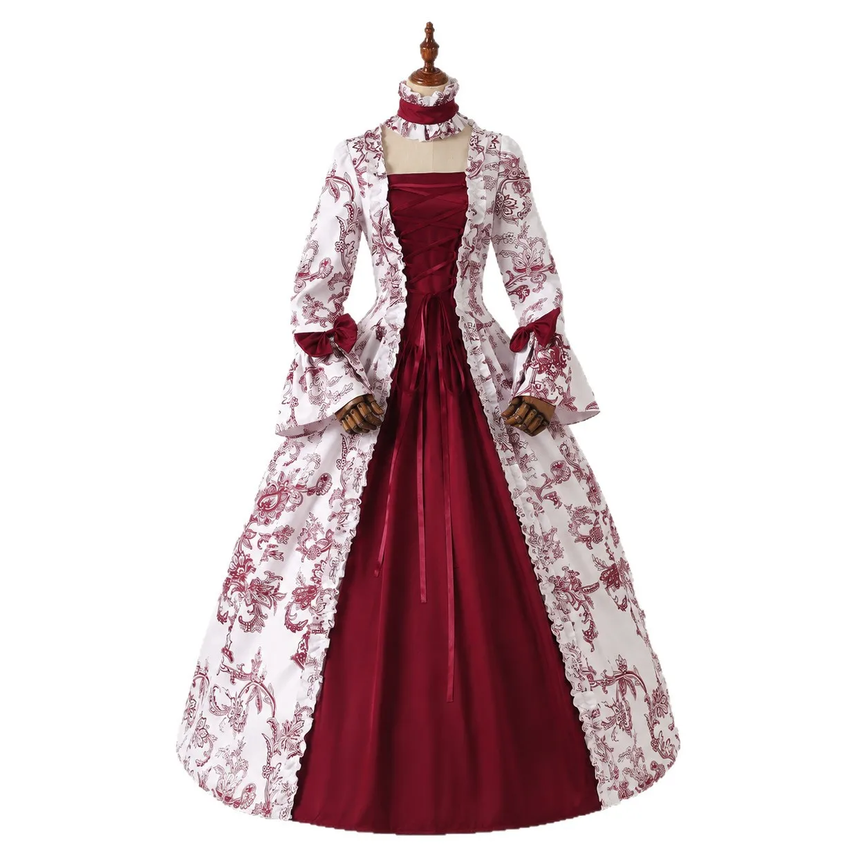 Medieval Vintage Long Sleeve Court Role Play Party Evening Gown Trumpet Sleeve Dress Set Women's Fashion Historical Costume
