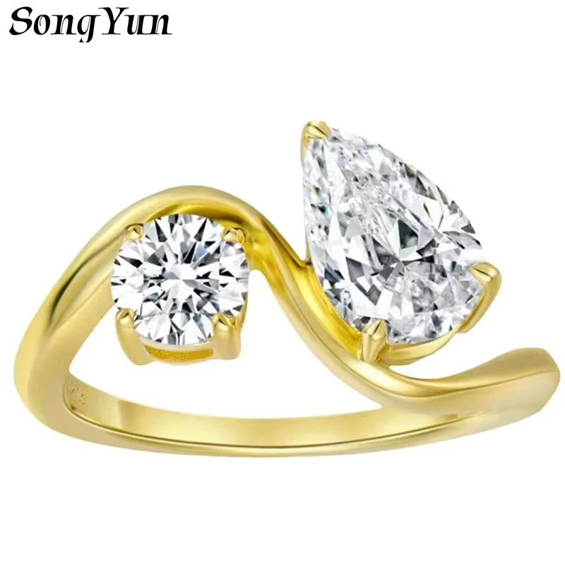 SONGYUN High Carbon Gemstones Jewelry 925 Sterling Silver Twisted Shank Vintage Ring Teardrop And Sugar Cube CZ for Women