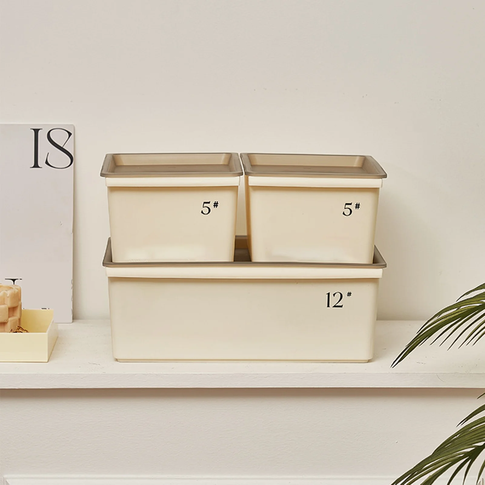 

Storage Bin Plastic Box with Lid Stackable Cream Style Ample Capacity Grooved Bottom Storage Basket for Closet Bedroom 5L