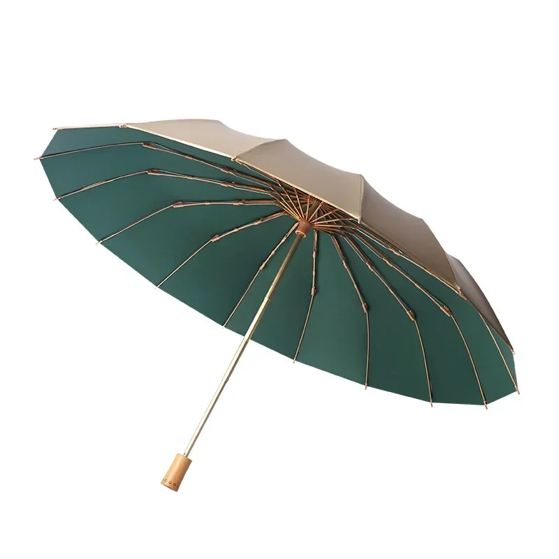 Gold Coating Sunshade Folding Umbrella for Women, Large 16 Bone, WindproofSunscreen, Sun UV Resistance,Sunny and Rainy Umbrellas