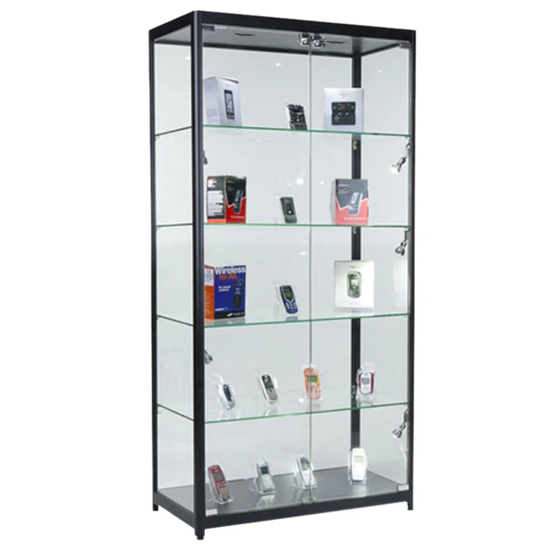 Custom. hot mobile phone store display tempered glass display cabinet glass jewelry display cabinet showcase for sale