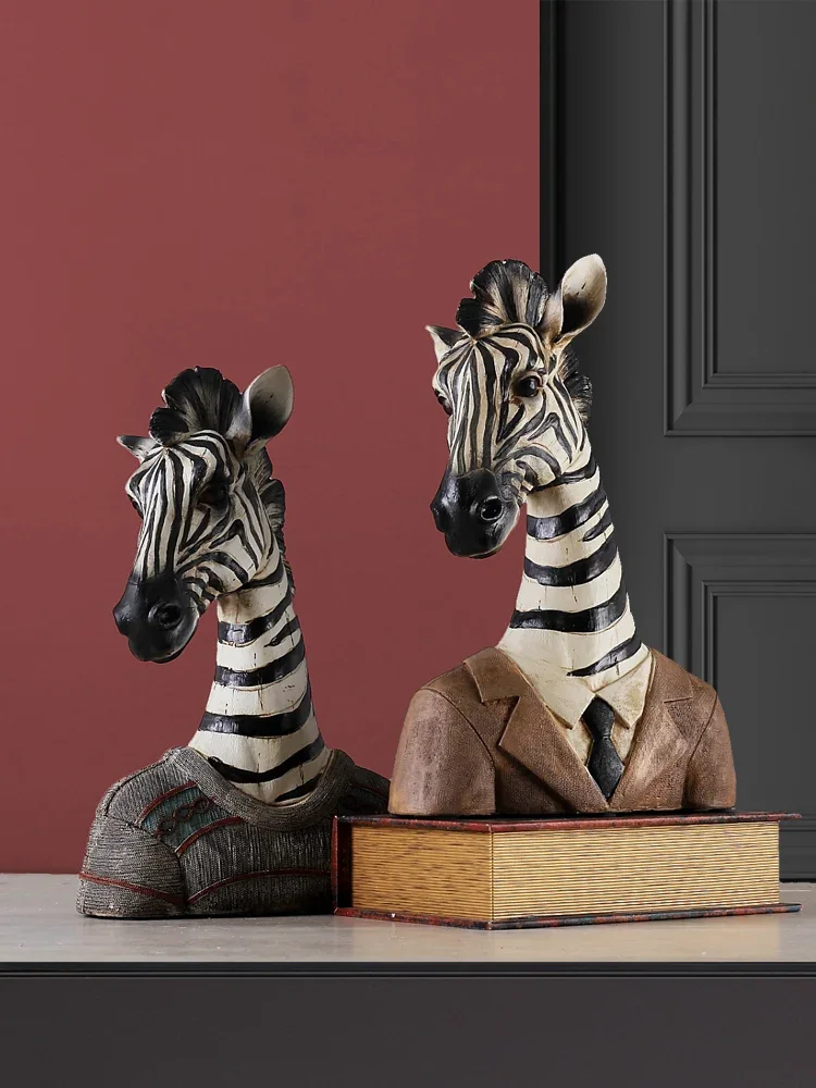 Resin Handicraft Ornaments Zebra Giraffe Simulation Animal Sculpture Statue Desktop Artwork Home Decoration Figures