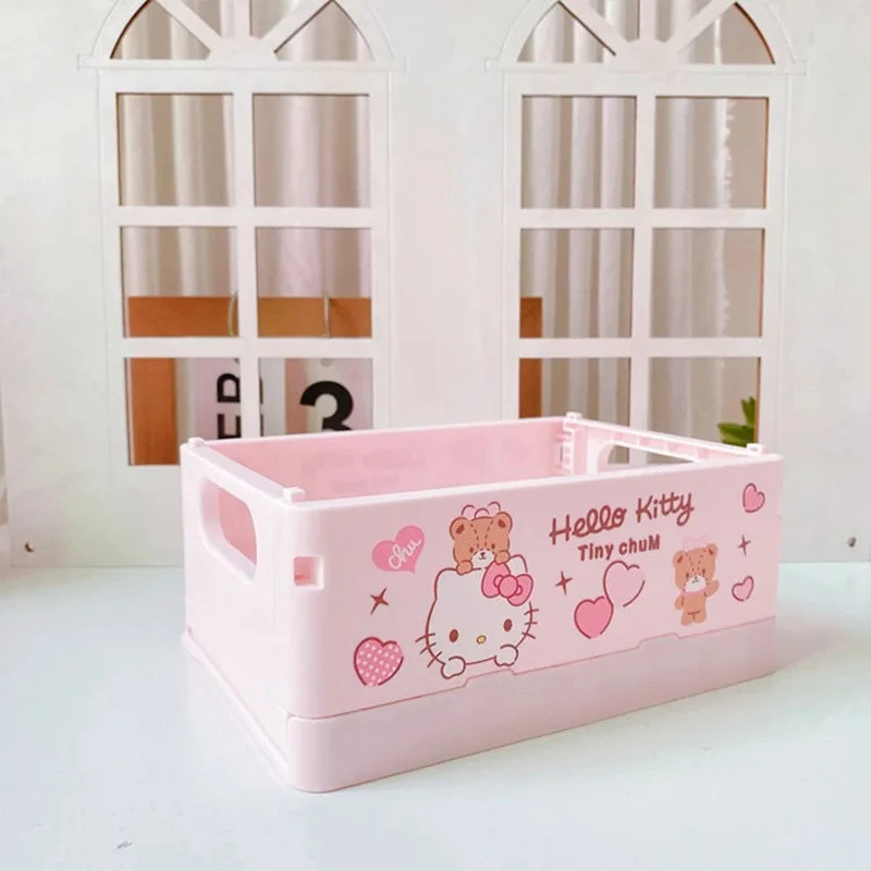 Sanrio Hello Kitty Kuromi Anime Kawaii Desktop Mini Folding Storage Box Cute Cartoon My Melody Hand Ledger Basket Student Gifts