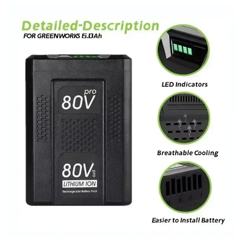 그린웍스 3.5Ah 리튬 배터리용 80V 교체용 충전식 배터리 (GBA80200 GBA80250 GBA80400 GBA80250 GBA80500 호환)