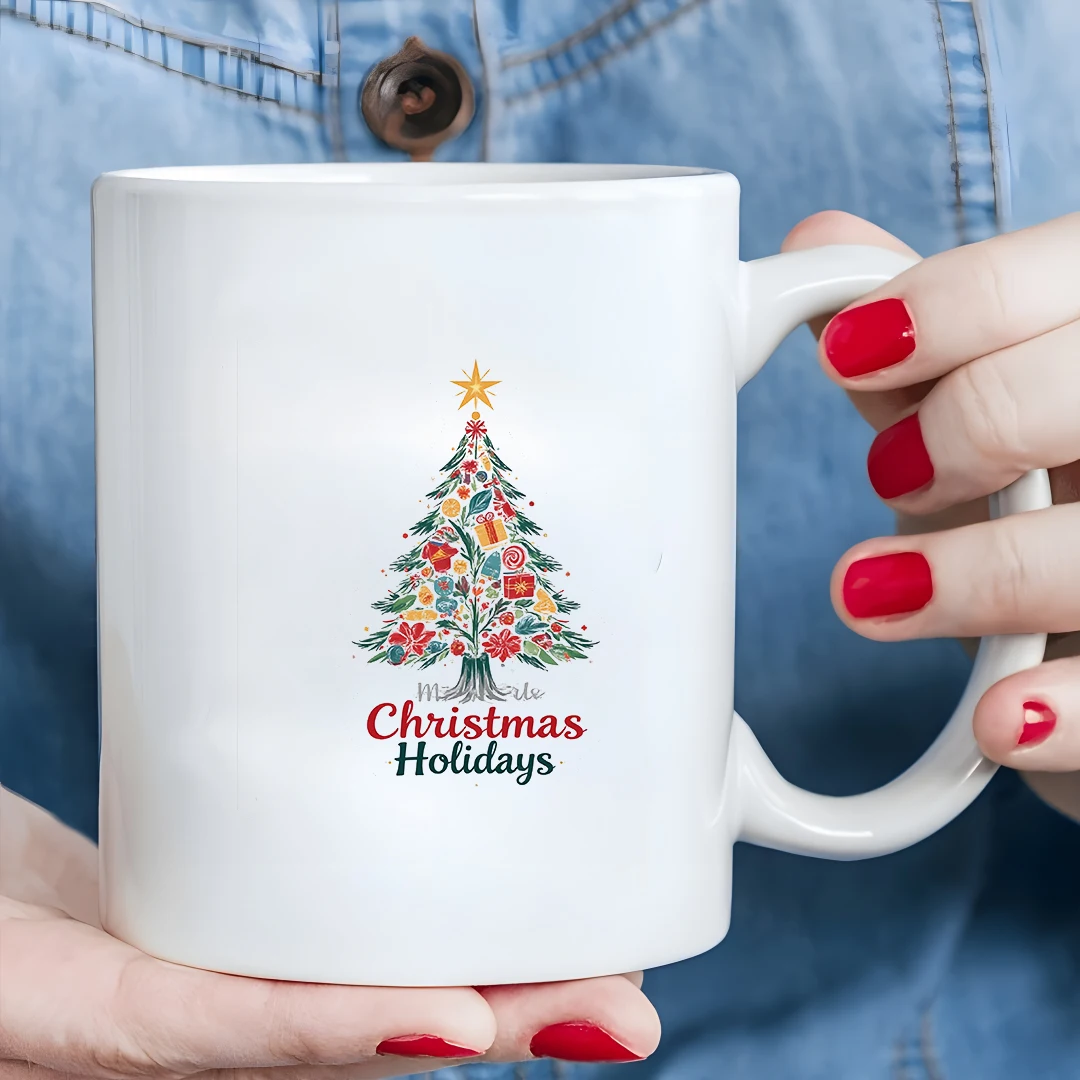 كوب سعة 11 أونصة + ملصق مرسوم يدويًا لشجرة عيد الميلاد - هدية عيد الميلاد للأطفال كوب عائلي للمكتب وديكور فنجان القهوة #5