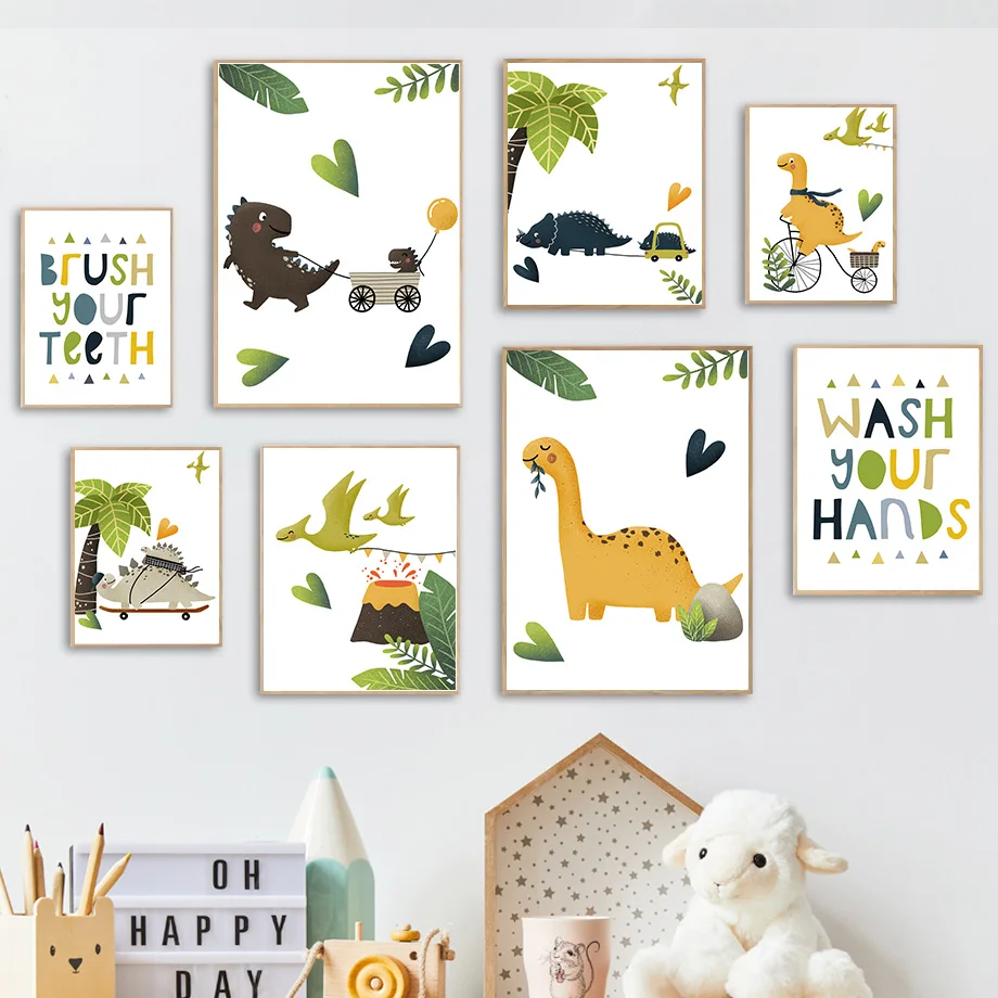 

Cute Dinosaur Cartoon Animal Quote Nursery Wall Art Canvas Painting Nordic Posters And Prints Wall Pictures Baby Kids Room Decor