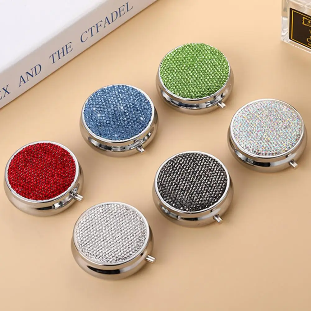 5.5cm 3 Compartments Sparkling Rhinestone Pill Case Waterproof Organizer Outdoor Pill Box Medicine Bling Crystal Storage Box