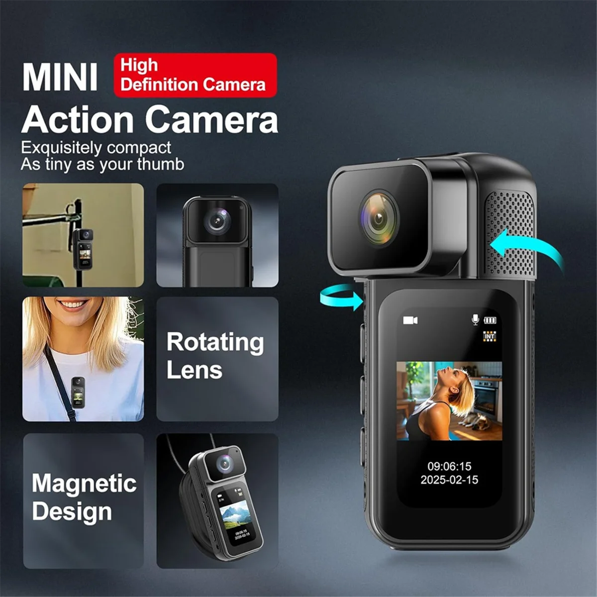 

2025+2.7K WiFi Mini Body Camera,64GB POV Camera with 180°Rotating Lens,Mini Sports Cam for Daily Recording Bike Cycling Pet