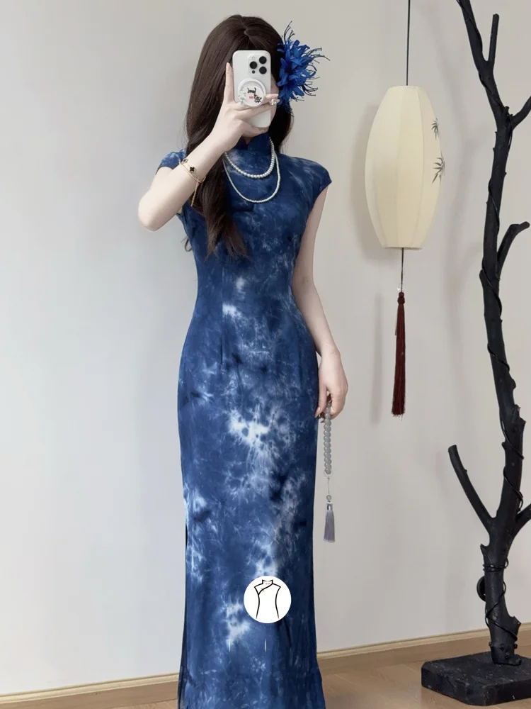 

Потрясающее синее платье Svel: Новое, красивое, китайское, винтажное, в пол, для повседневной носки, дышащее, летнее